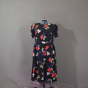 Calvin Klein Floral Fit Flare Dress Womens 22W Black Cocktail Party NWT